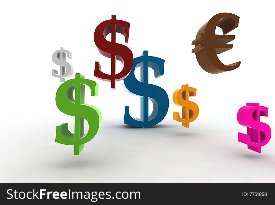 Dollar symbol with euro - 3d isolated illustration. Dollar symbol with euro - 3d isolated illustration