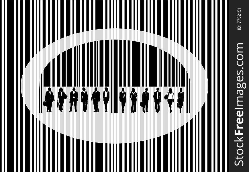 Illustration of barcode and people. Illustration of barcode and people