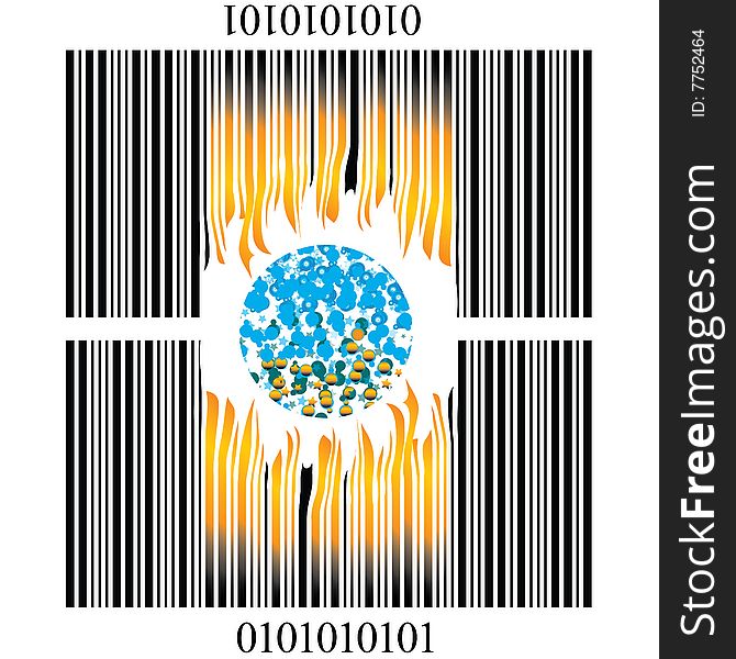 An illustrated burning magnified bar code design. An illustrated burning magnified bar code design