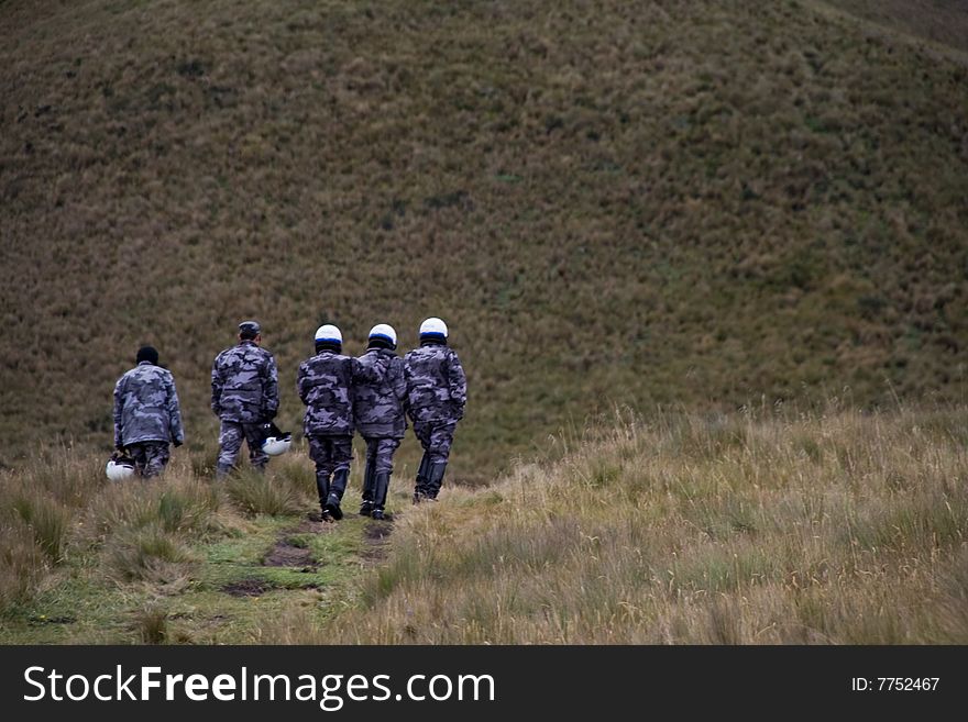 Poilice squad patrolling in the mountains of Equador. Poilice squad patrolling in the mountains of Equador