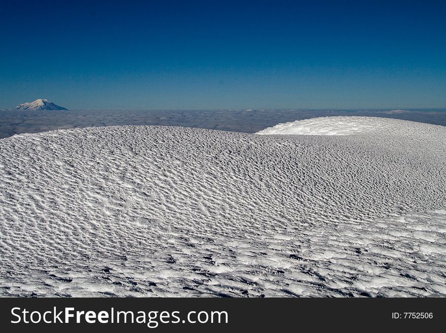 An untouched ice field on the summit of cotopaxi