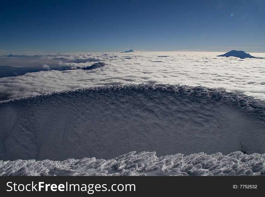 A white field of snow on top of the world. A white field of snow on top of the world