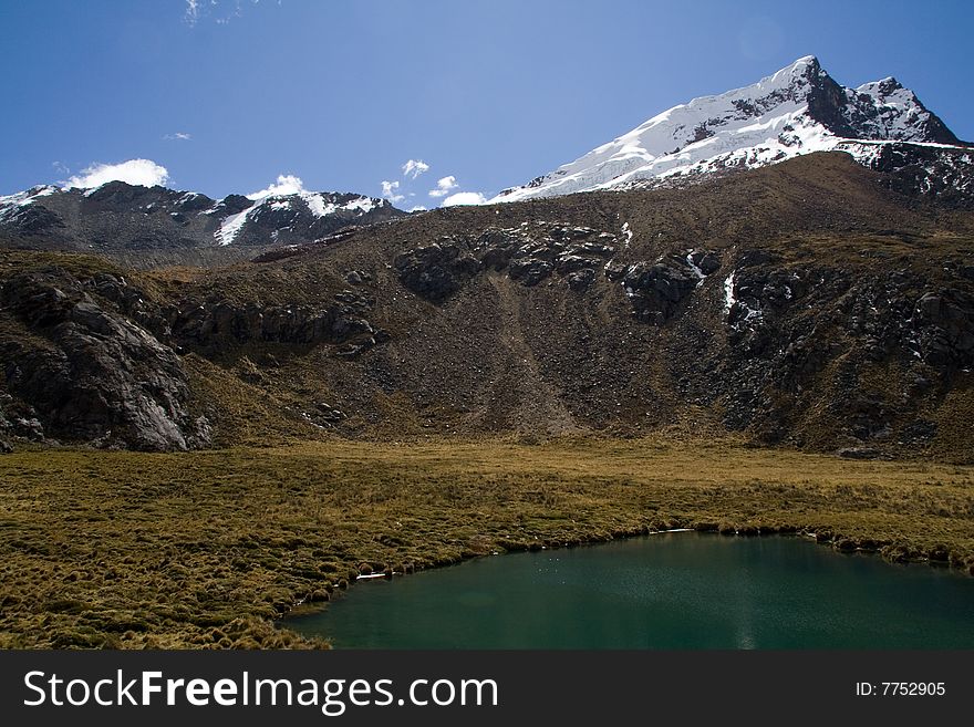 Bright blue lake in the cordillera blance, peru. Bright blue lake in the cordillera blance, peru