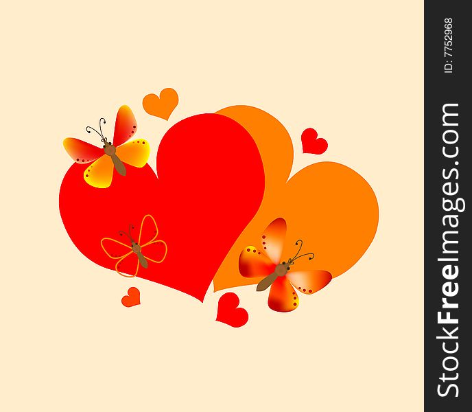 Stylized hearts and butterflies.Vector illustration.