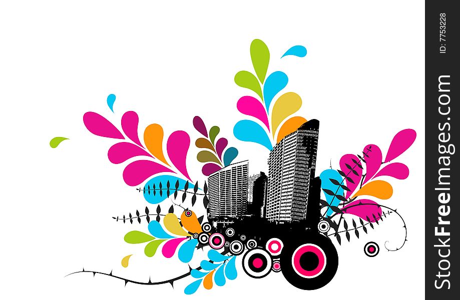 Abstract illustration with city. Vector