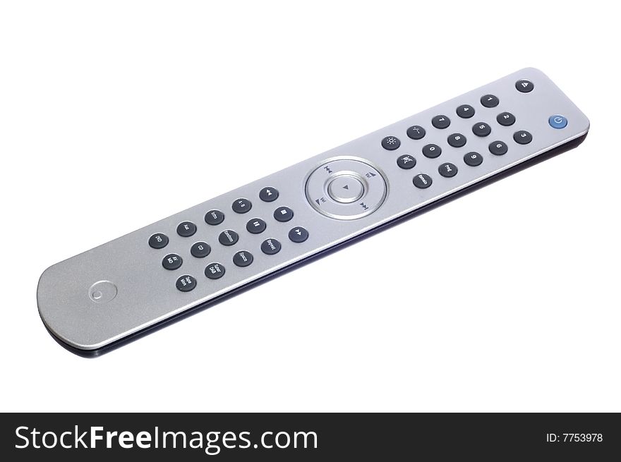 silver remote control on white background