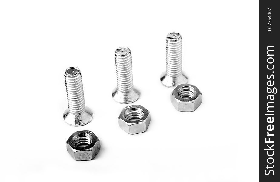 Bolts and nuts on a white background