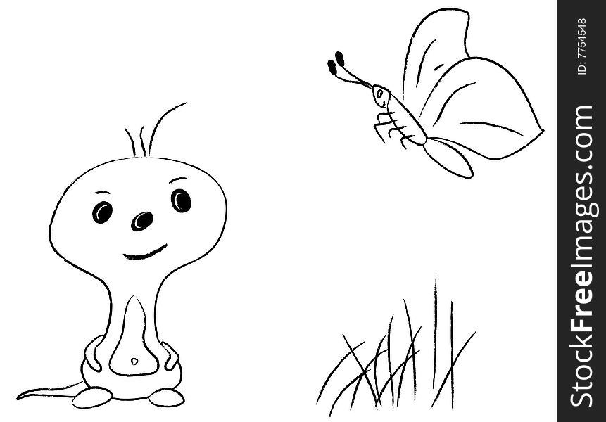 Illustration Of A Baby Alien With Butterfly