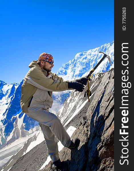 Hiker in the Caucasus mountains