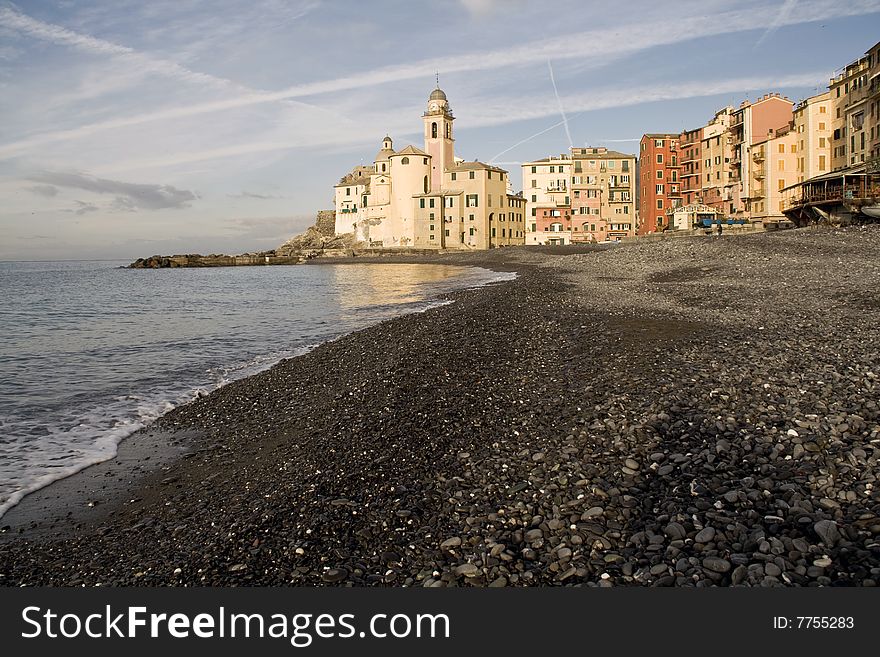 Camogli famous tourist resort in italy ligure,church