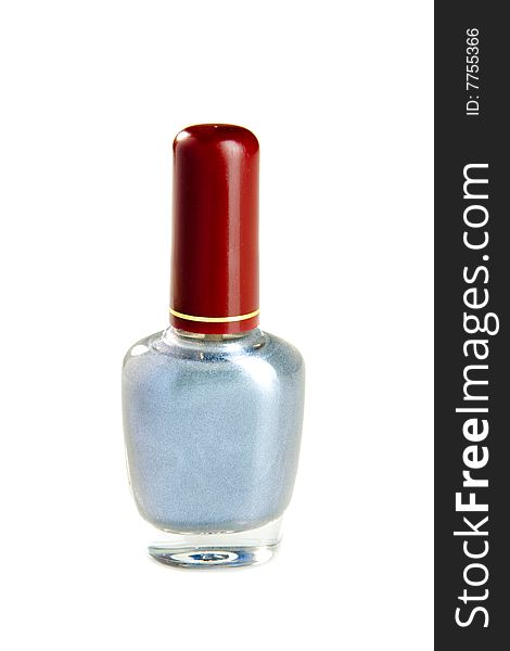 Blue nail polish on white ground