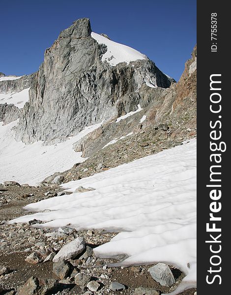 Caucasus mountain, snow top, dombai