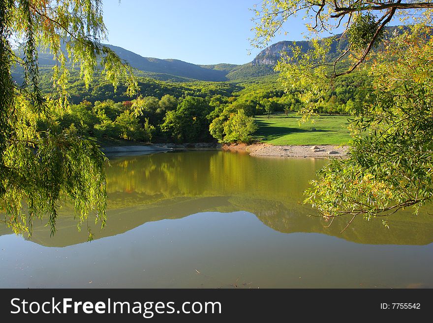 Beautiful lake in Crimean mountain