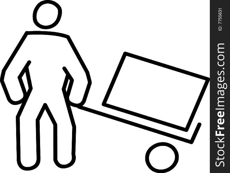 Vector illustration of cartoon porter holding a suitcase