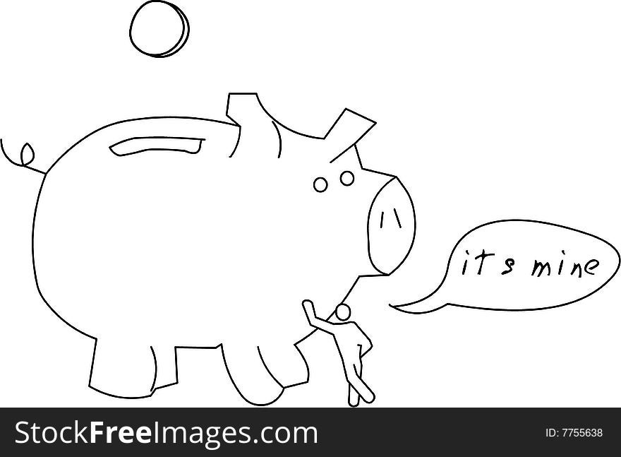 Vector illustration of cartoon piggy bank and man