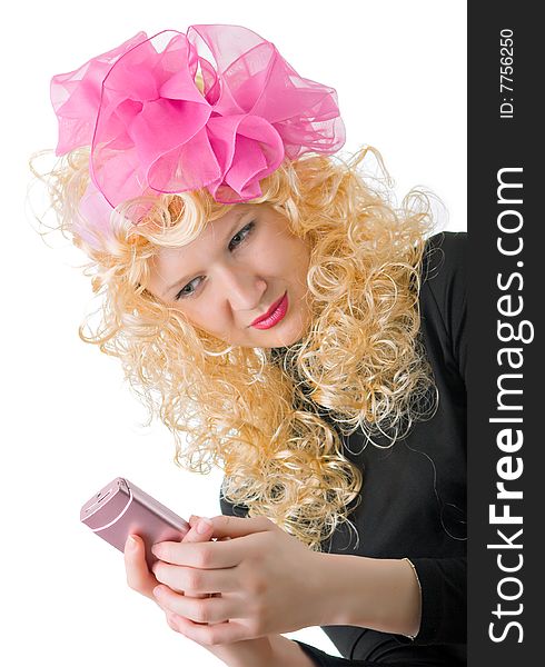 Blonde With A Big Pink Phone