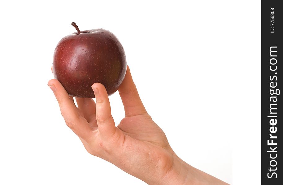 Girl's hand with apple  isolated on white background