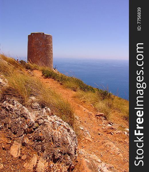 Old tower seaside in Spain. Mediterranean.