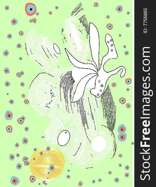 A abstract floral line design over light green background.