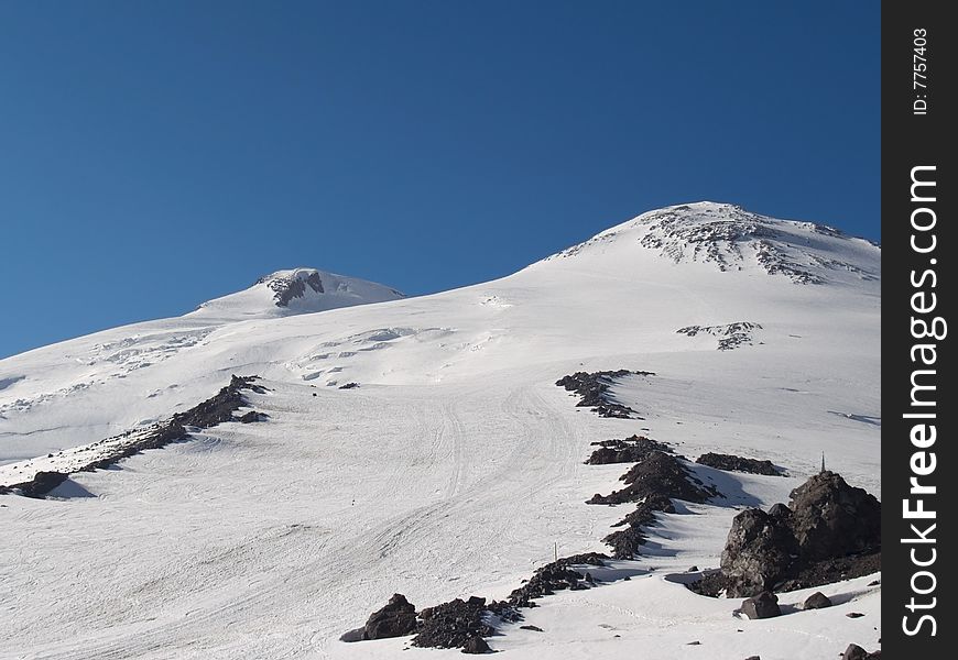 East and West Mt Elbrus - highest mountain in Europe.