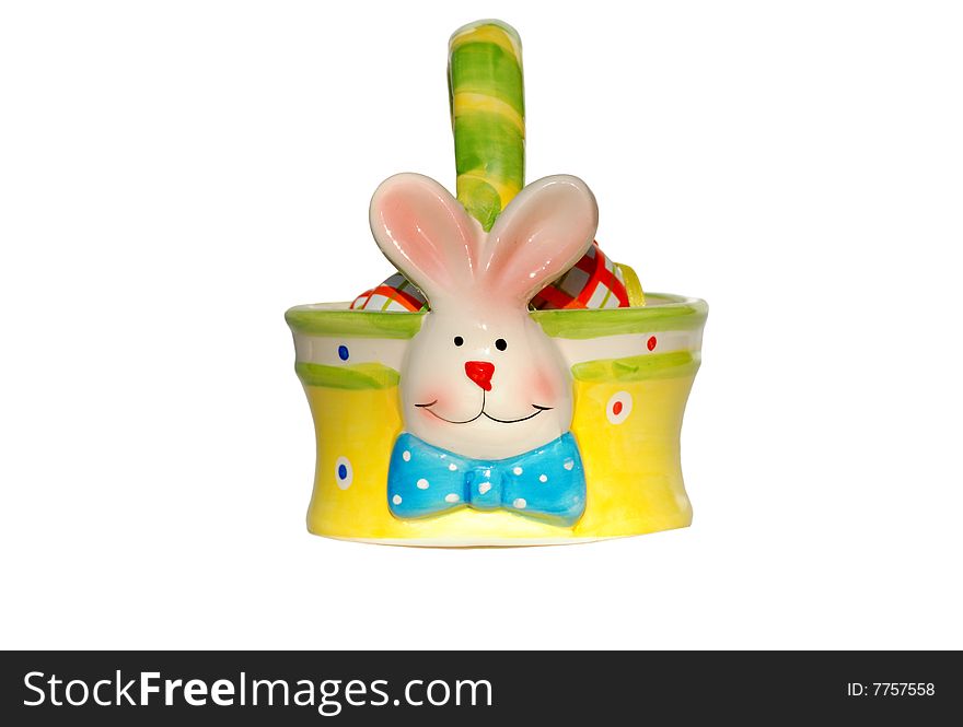 Hand Decorated Ceramic Easter Bunny With Eggs