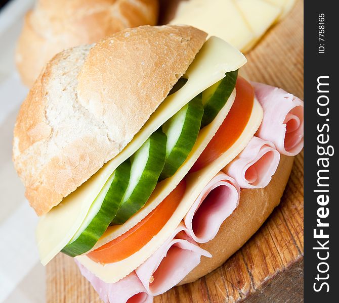 Delicious ham, cheese and salad sandwich