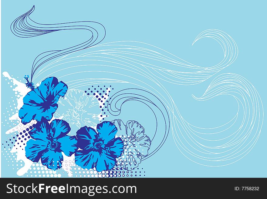 Tropical flowers and waves. Illustration