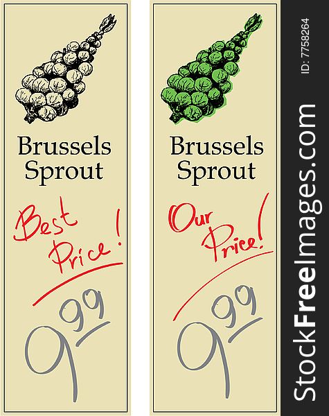 Brussels Sprouts - Two Price Tags with Vintage Effect