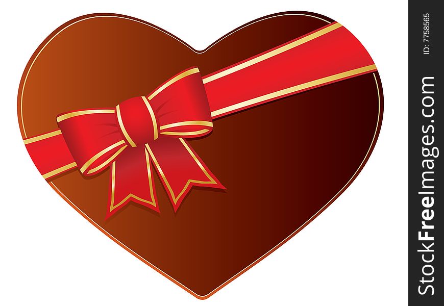 Valentines chocolate box with bow and ribbons.  Please check my portfolio for more valentines illustrations.