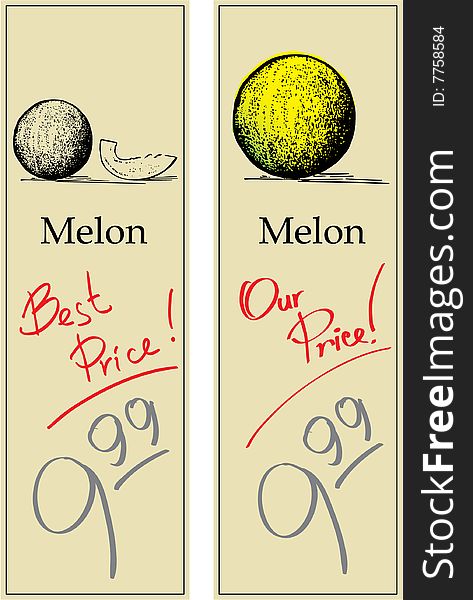 Melon - Two Price Tags with Vintage Effect