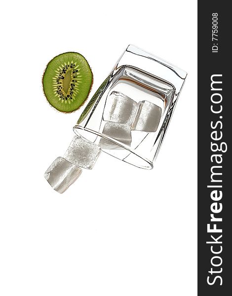 Kiwi, glass with ice isolated on a white background. Kiwi, glass with ice isolated on a white background