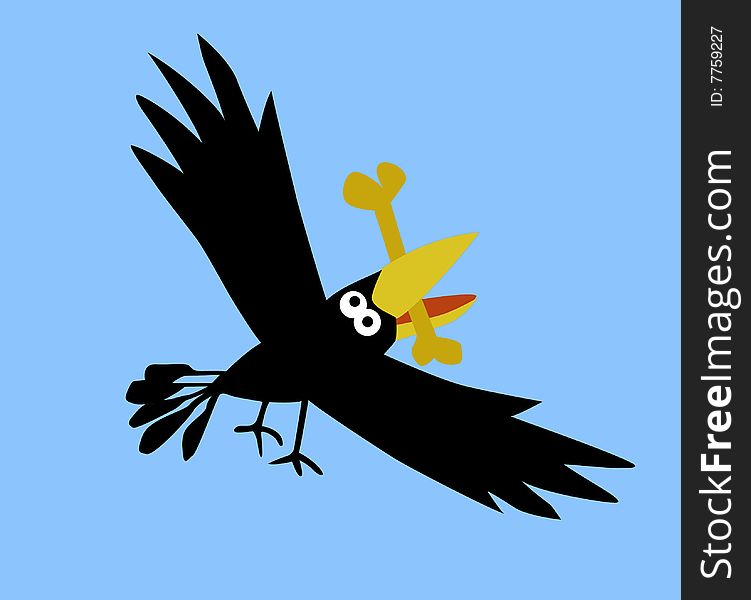 Vector drawing ravens on blue background