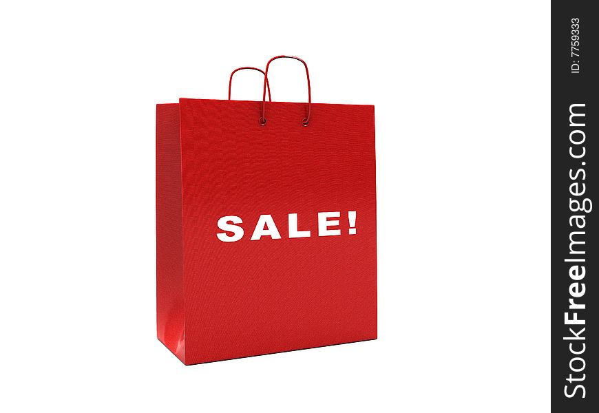 3d illustration of red paper shopping bag over white background