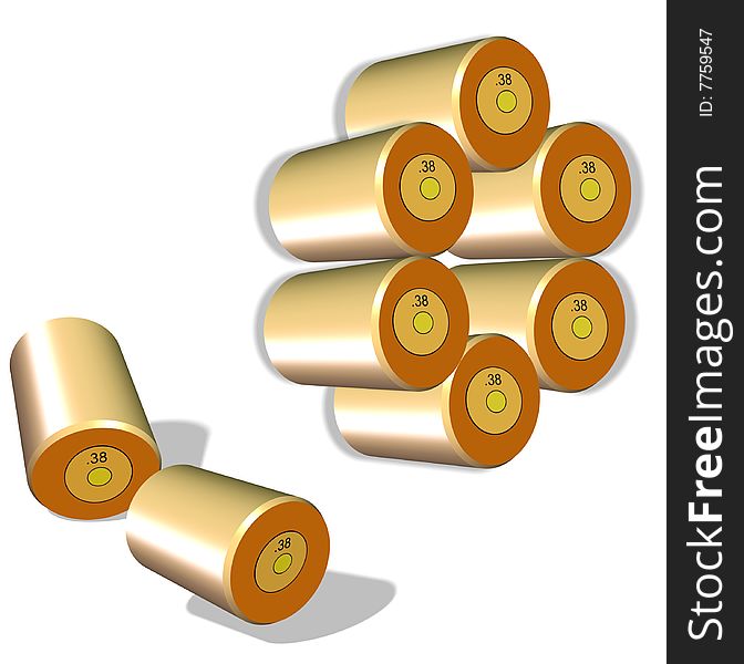 38 caliber shell casings in 3d illustration