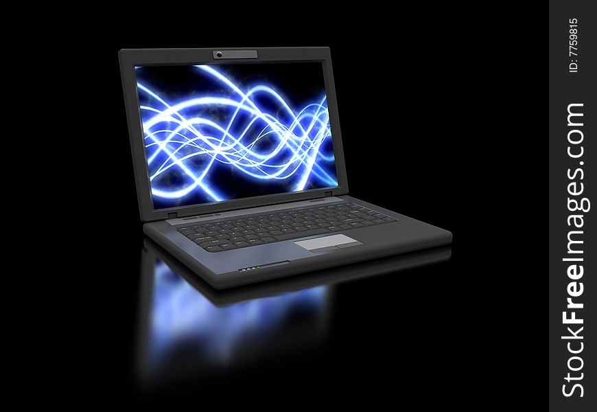 3d illustration of laptop computer over black background