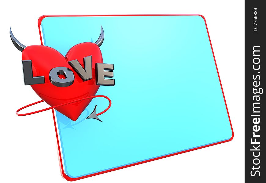 3d illustration of stylized heart and frame for text. 3d illustration of stylized heart and frame for text