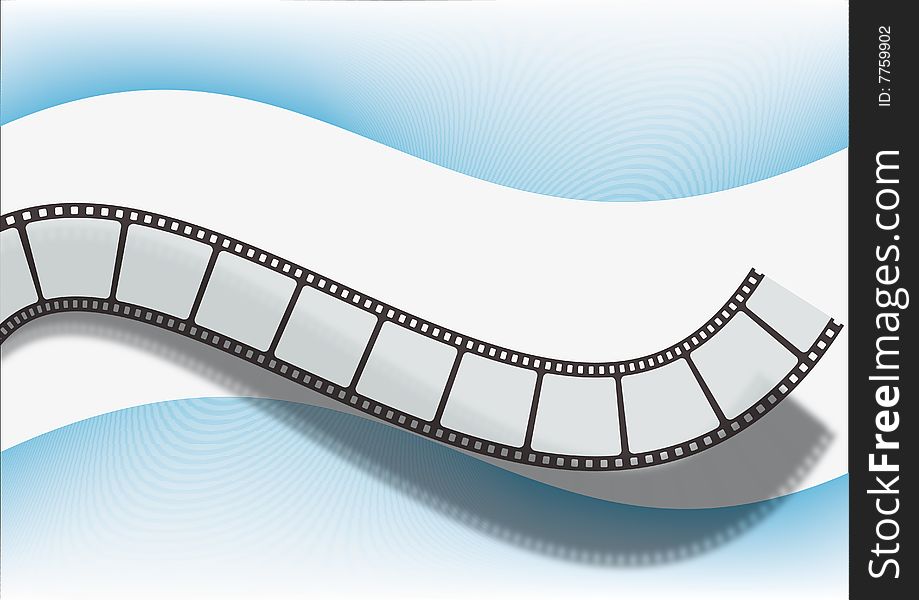 Film strip on the white and blue background