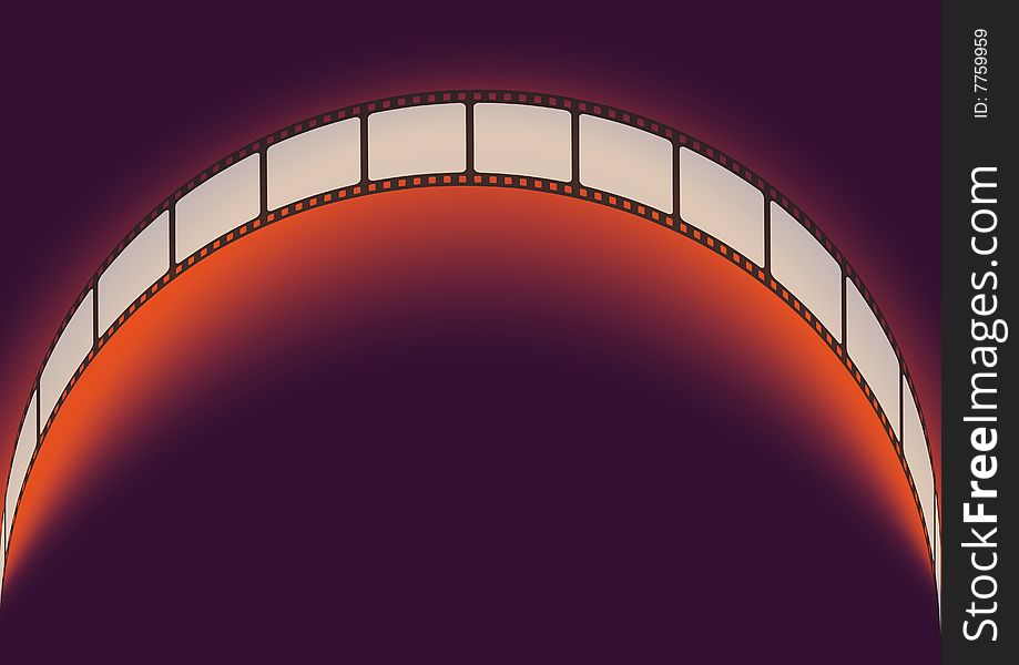 Film strip on the orange and dark red background