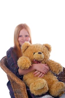 Redhead Girl And Her Big Toy Bear Stock Photography Redhead Girl And Her Big Toy Bear Stock Photography