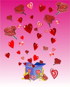 Illustration Of Hearts And Roses Royalty Free Stock Image