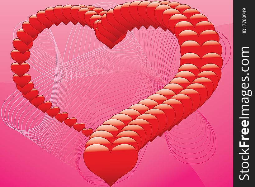 Illustration of abstract heart created with blending hearts