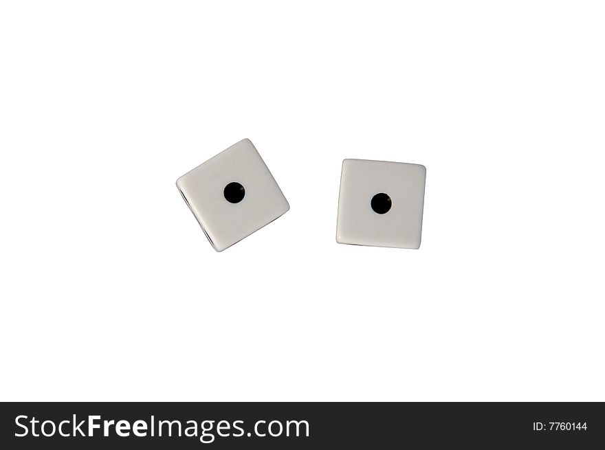 Two dice showing ones isolated on white with clipping path. Two dice showing ones isolated on white with clipping path