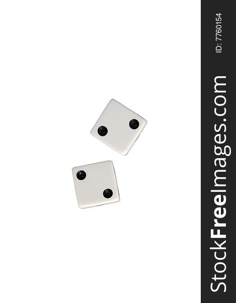 Two dice showing twos isolated on white with clipping path. Two dice showing twos isolated on white with clipping path