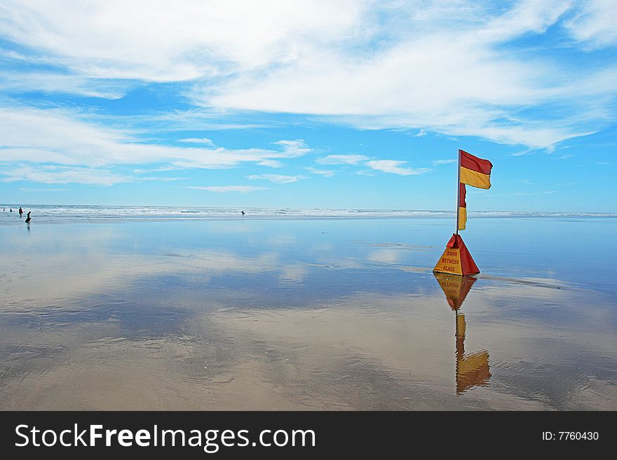 Lifeguard Flag At Murawhai Beach