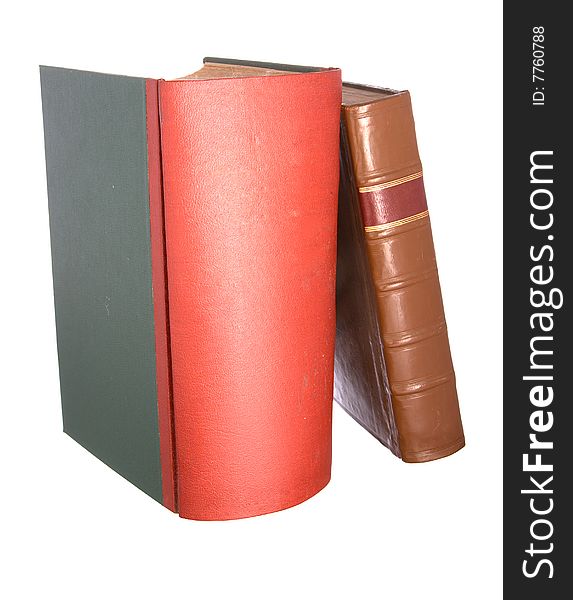 Old leather bound books isolated on a white background