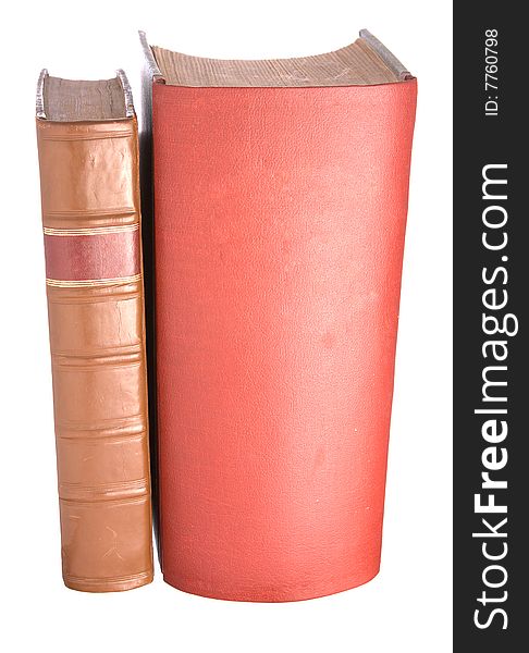 Old leather bound books isolated on a white background