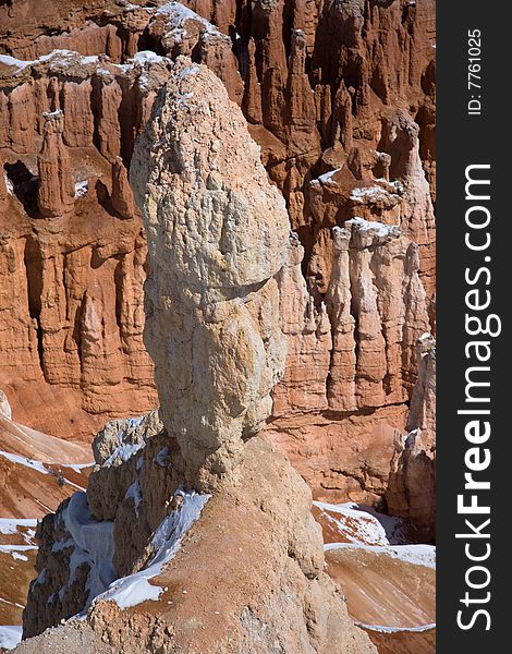 A Bryce Canyon Hoodoo found in great contrast with the winter snow. A Bryce Canyon Hoodoo found in great contrast with the winter snow.