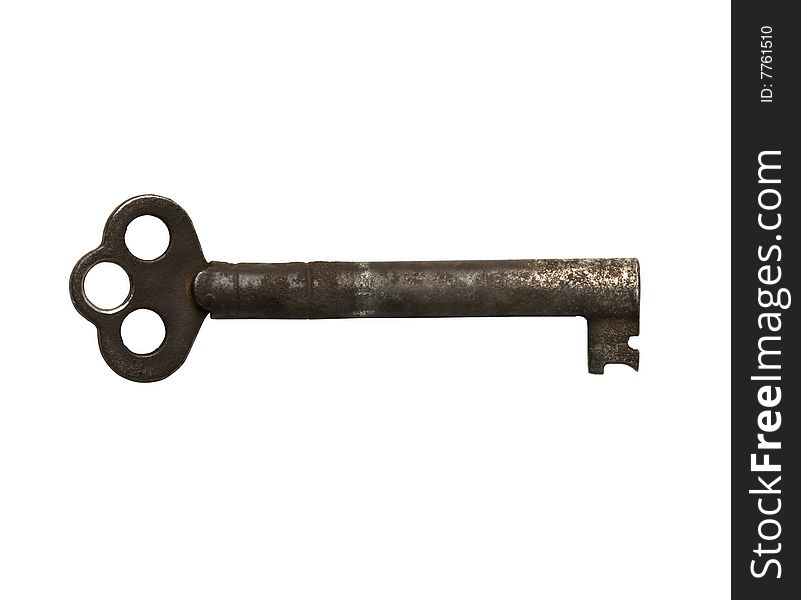 Rusty old skeleton key isolated on white with clipping path