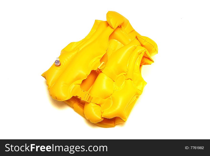 Yellow lifebuoy isolated at white