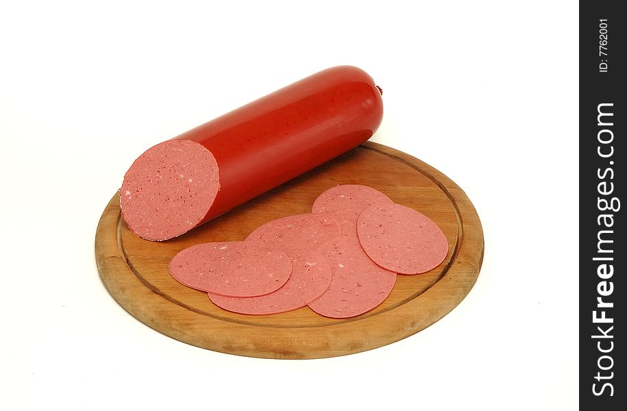 Salami on the wood plate
